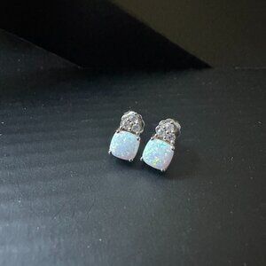 Opal Cubic Zirconia Earrings Studs .925 Sterling Brand New